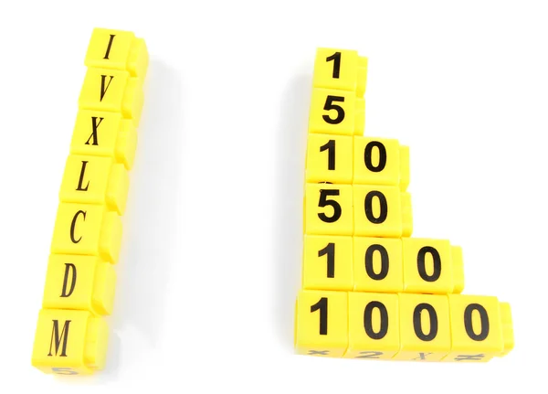 Moduły edukacyjne z różnych numerów na białym tle — Zdjęcie stockowe