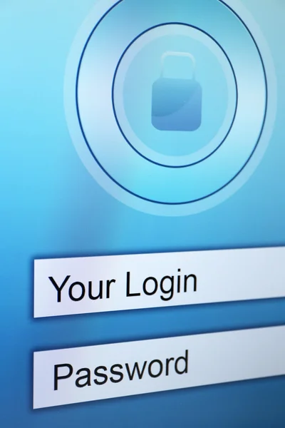 Вход и пароль на экране монитора — стоковое фото