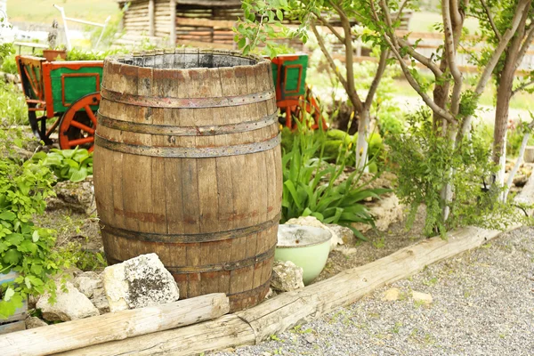 Old wooden barrel, outdoors — Stock Photo, Image