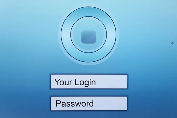 Login and password on monitor screen — Stock Photo, Image