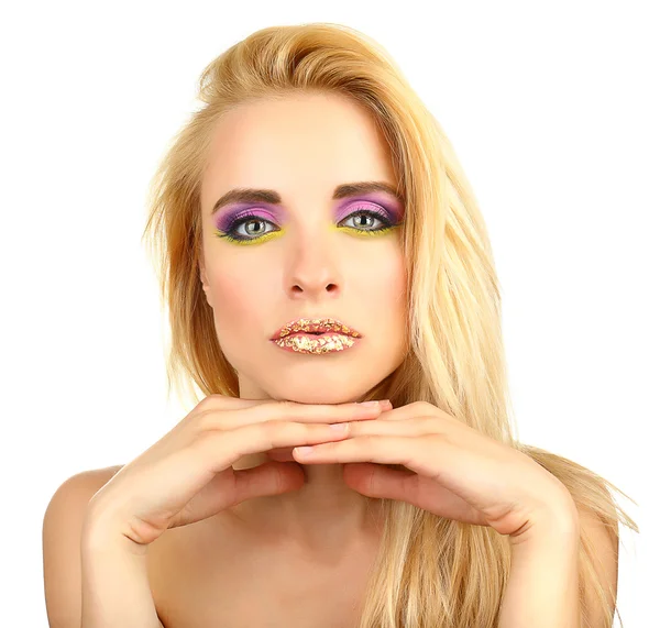 Mooie vrouw met lichte make-up, geïsoleerd op wit — Stockfoto