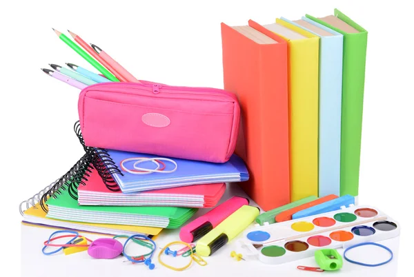 Bright school supplies isolated on white — Stock Photo, Image