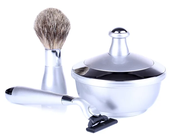 Kit de afeitado de lujo masculino aislado en blanco — Foto de Stock