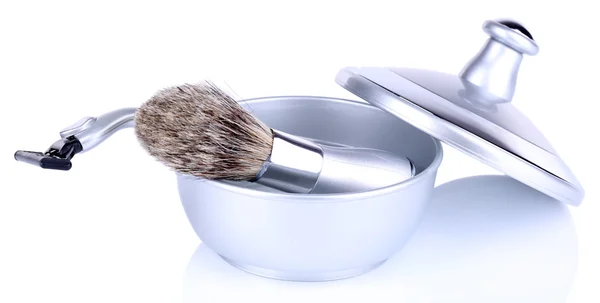 Kit de afeitado de lujo masculino aislado en blanco — Foto de Stock