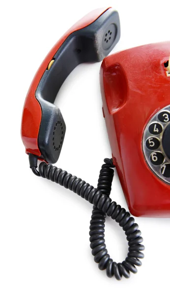 Röd retro telefon, isolerad på vit — Stockfoto