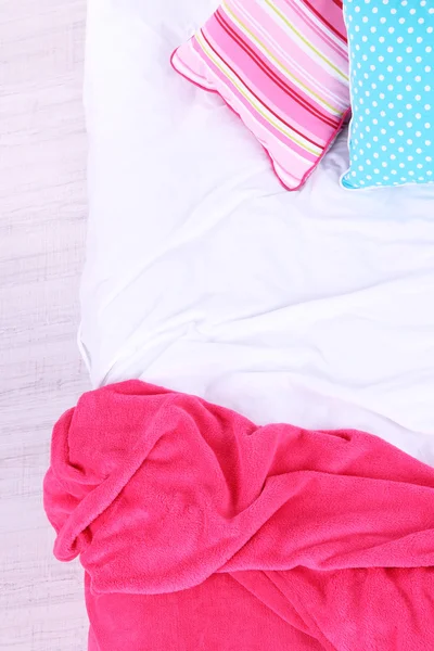 Unmade bed close up — Stock Photo, Image