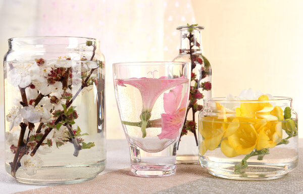 Spring flowers submerged in water close up