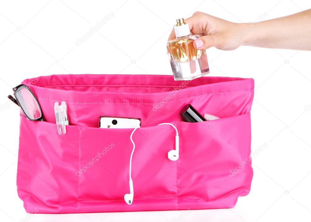 Pink cosmetic bag isolated on white