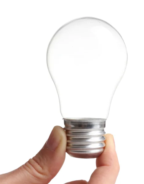 Hand holding light bulb, isolated on white — Stock Photo, Image