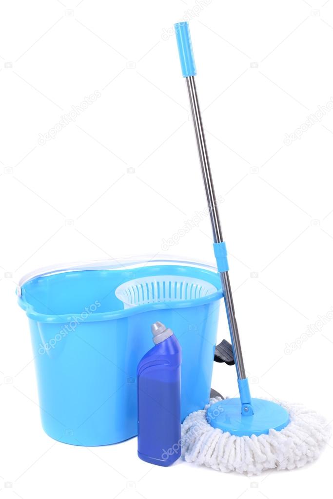 Different tools for cleaning floor in room