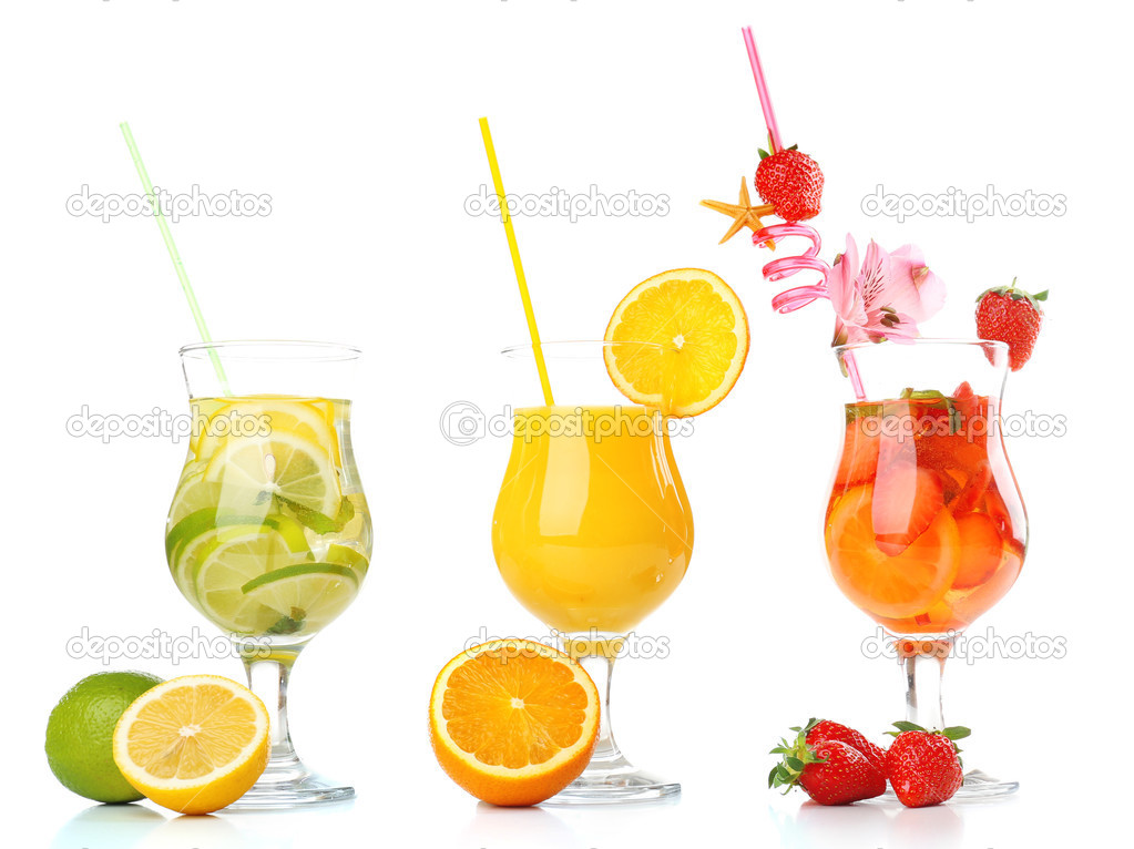 Refreshing fruit cocktails isolated on white