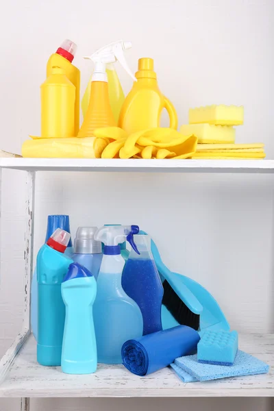 Cleaning products on shelf — Stock Photo, Image