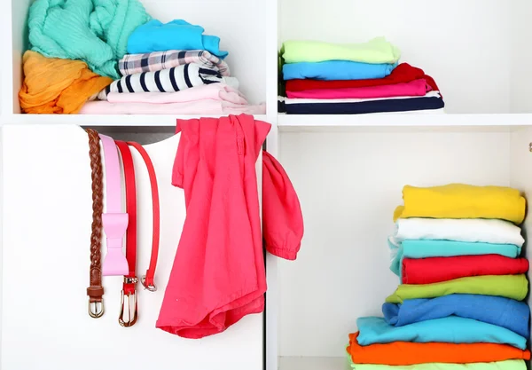 Clothes on shelves close-up — Stock Photo, Image