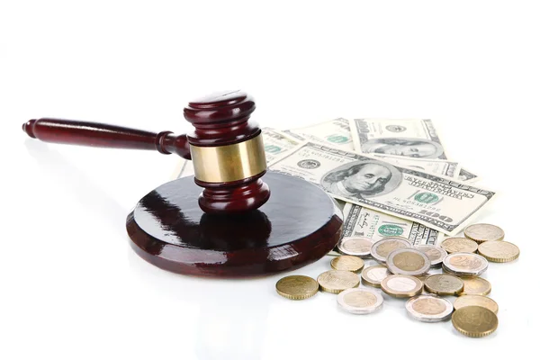 Gavel and money isolated on white — Stock Photo, Image