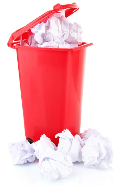 Crumpled paper balls in trashcan isolated on white — Stock Photo, Image