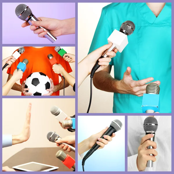 Collage of hands with microphone — Stock Photo, Image