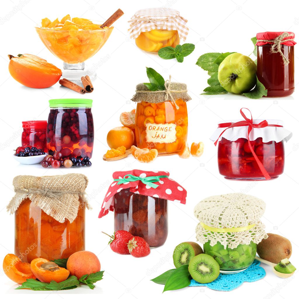 Sweet jam collage, isolated on white
