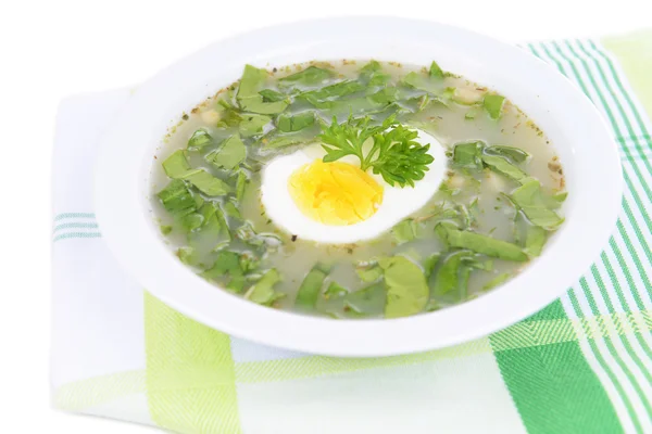 Heerlijke groene soep met sorrel op tabel close-up — Stockfoto