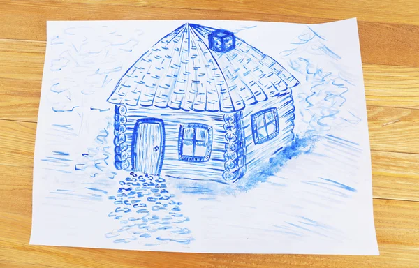 Enfants dessin de la maison sur la table, gros plan — Photo