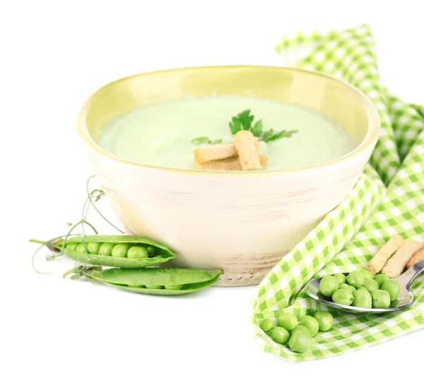 Tasty peas soup, isolated on white — Stock Photo, Image