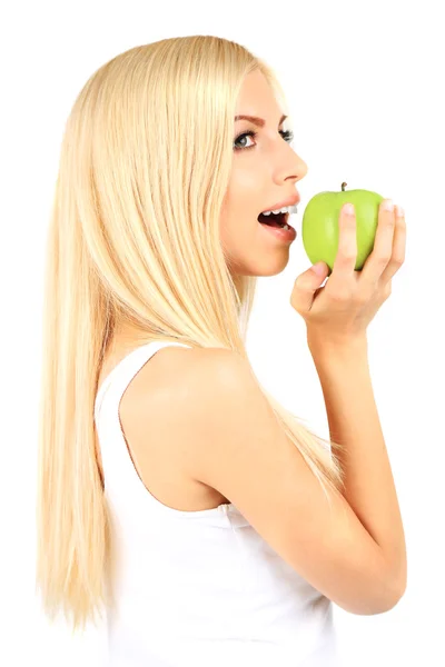 Joven hermosa mujer con manzana — Foto de Stock