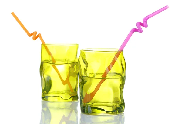 Colorful glasses with cocktail straw isolated on white — Stock Photo, Image