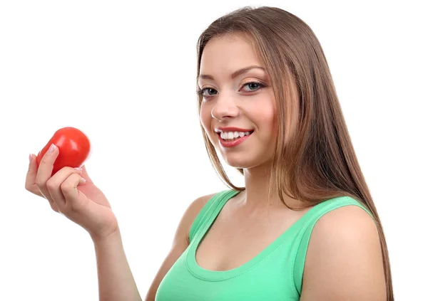 Hermosa chica con tomate — Foto de Stock