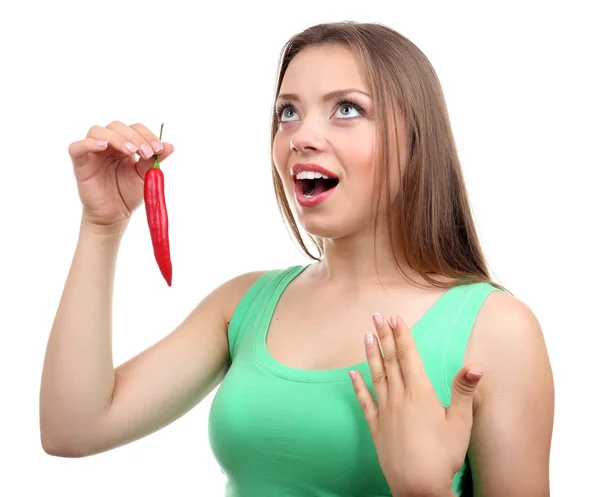 Beautiful girl with chili pepper — Stock Photo, Image