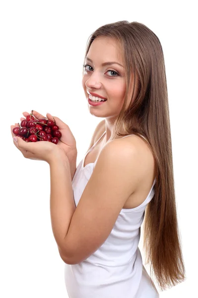 Hermosa chica con cereza — Foto de Stock