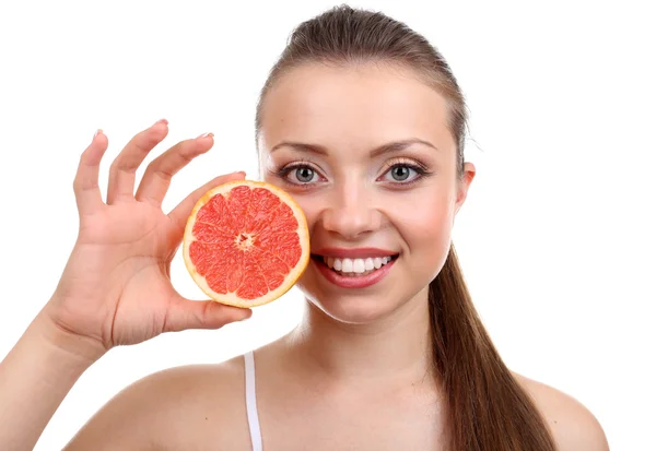 Beautiful girl with grapefruit — Stock Photo, Image