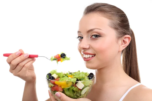 Bella ragazza con insalata fresca — Foto Stock