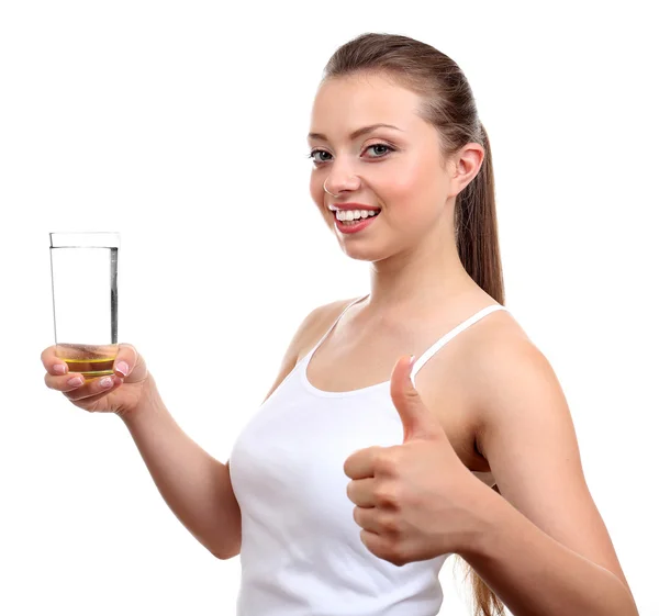 Beautiful girl drinks water — Stock Photo, Image