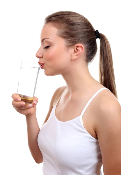 Beautiful girl drinks water — Stock Photo, Image