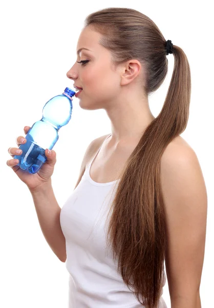 Beautiful girl drinks water — Stock Photo, Image