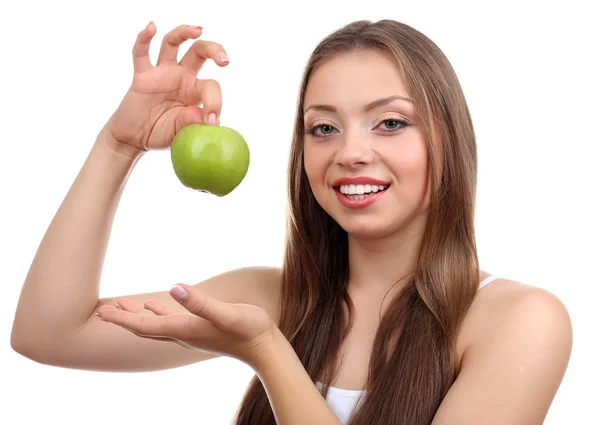 Beautiful girl with green apple Stock Picture