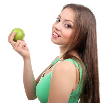 Yeşil elmalı güzel kız.