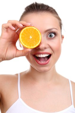 güzel bir kız ile portakal