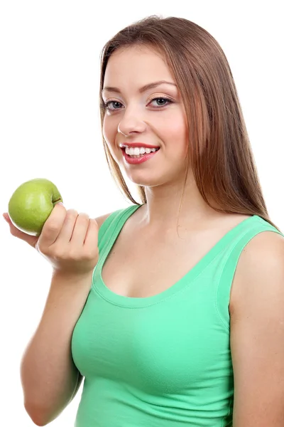 Menina bonita com maçã verde — Fotografia de Stock