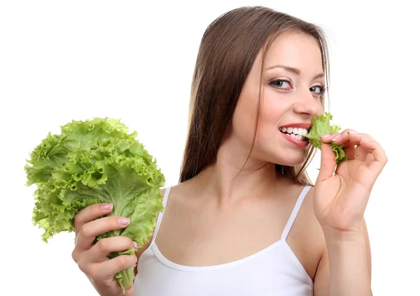 Beautiful girl with fresh lettuce — Stock Photo, Image