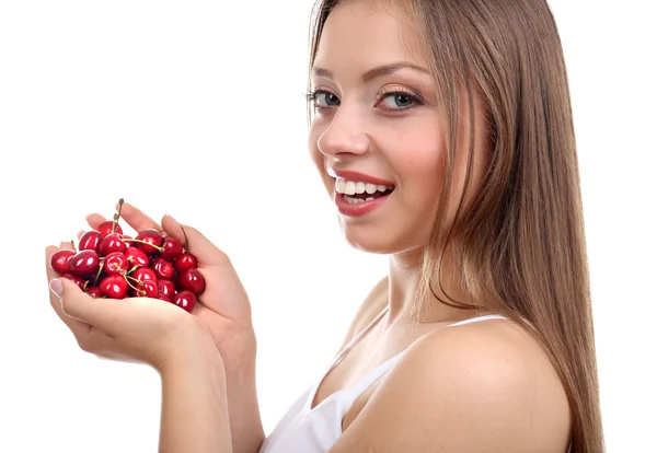 Menina bonita com cereja — Fotografia de Stock