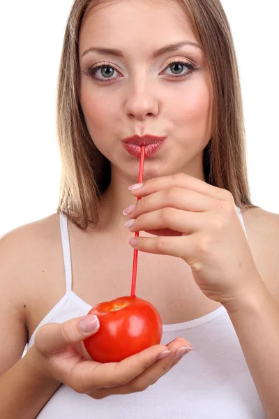 Bella ragazza con succo di frutta — Foto Stock
