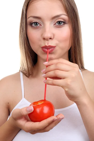 Menina bonita com suco — Fotografia de Stock