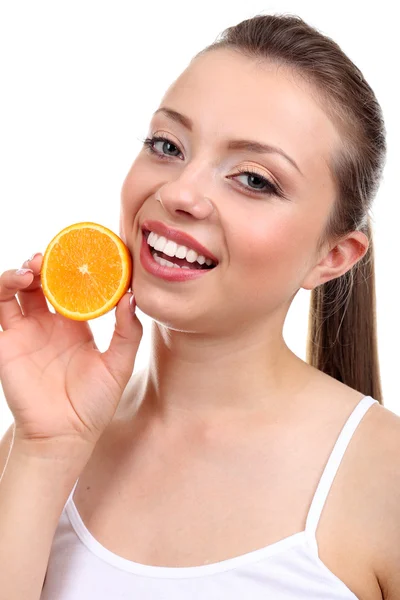 Красива дівчина з апельсином — стокове фото