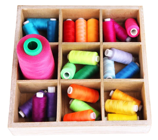 Multicolor sewing threads in box isolated on white — Stock Photo, Image