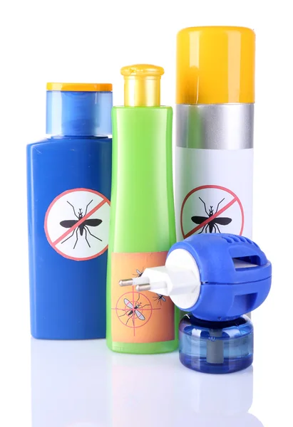 Bottles with mosquito repellent cream and fumigator — Stock Photo, Image