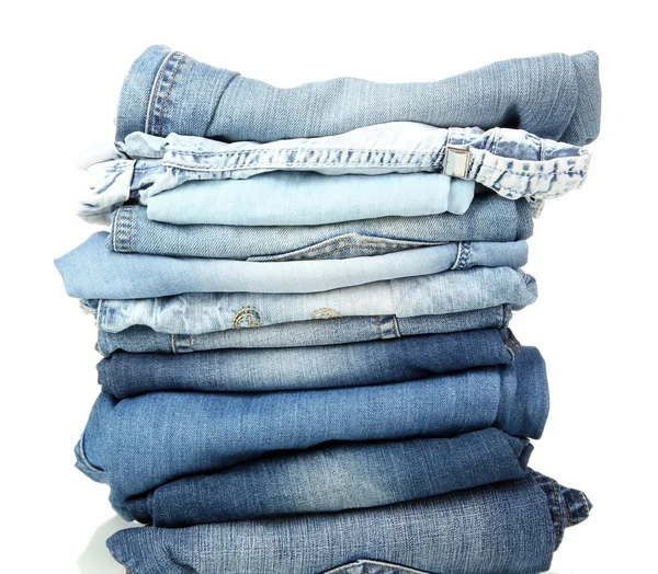 Lot of different blue jeans — Stock Photo, Image