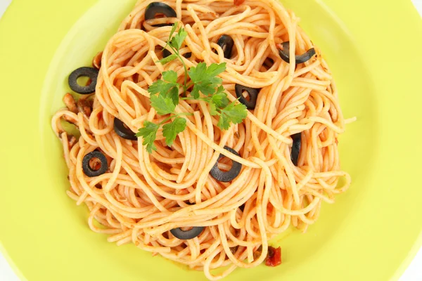 Italian spaghetti in plate close-up — Stockfoto