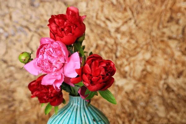 Hermosas peonías rosadas sobre fondo de pared marrón —  Fotos de Stock