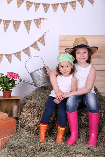 Ülke Stil Arka Plan Güzel Küçük Kızlar — Stok fotoğraf