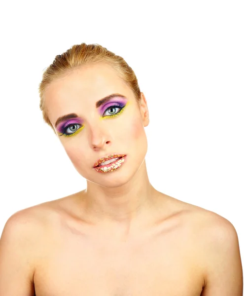 Fényes make-up a gyönyörű nő — Stock Fotó